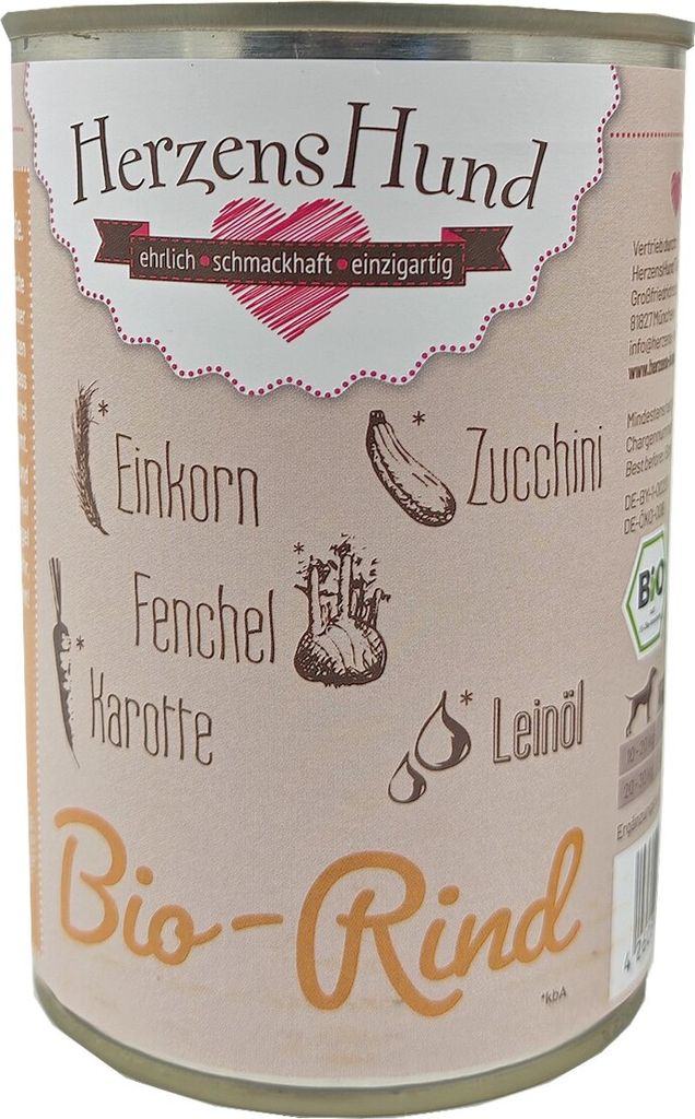 HerzensHund -Rind mit -Gemüse, Adult, jede Rasse, Rind, Gemüse, 400 g