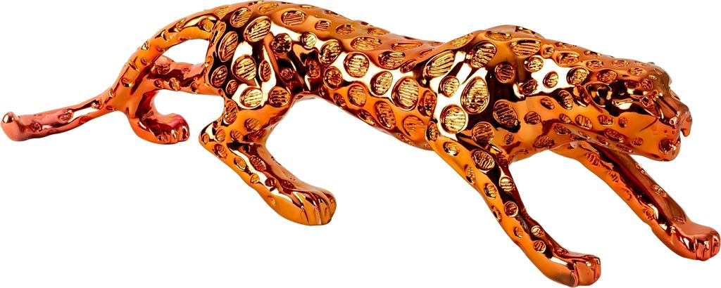 Moderne Skulptur Dekofigur Leopard aus Kunststein bronzefarben Länge 55 cm