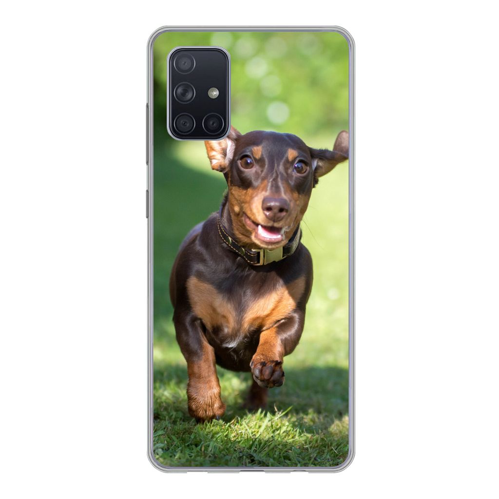MuchoWow Handyhülle Schutzhülle Hülle für Samsung Galaxy A51 5G Ein sprintender Dackel Silikon Softcase Handy Hülle - Abbildung