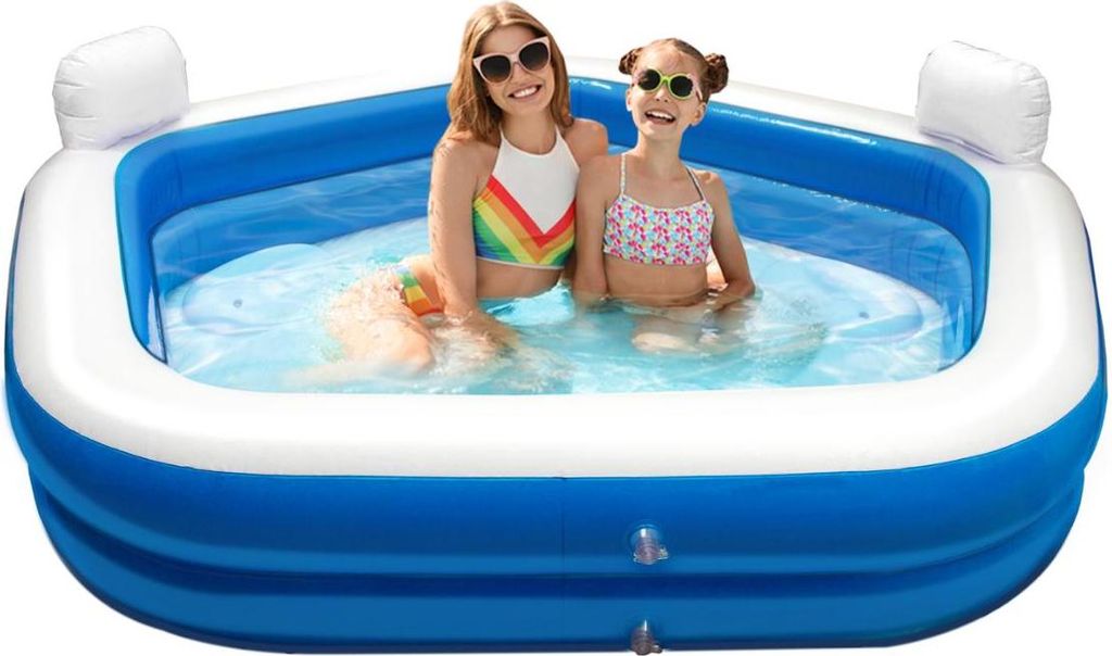 Creative Kids Aufblasbarer Schwimmbad Familien - Fünfeckig - 2 Liegestühle - 213 x 206 x 60 CM - Getränkehalter - Kopfstützen