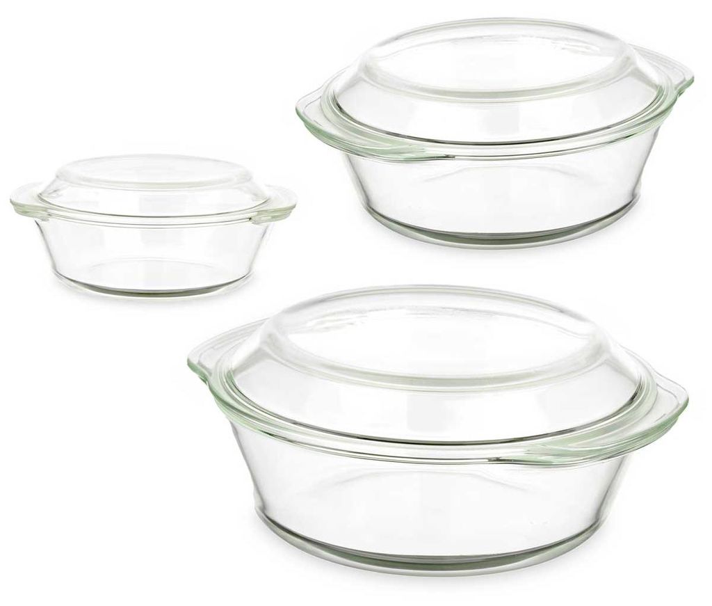 Runde Glas Auflaufform 3er Set, 21 cm Ø, 14 cm hoch, Produktbild 