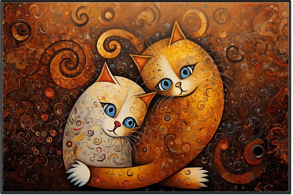 Wallario Wandbild Malerisches Katzenduo, Größe: 61 x 91,50 cm, Poster mit schwarzem Aluminiumrahmen