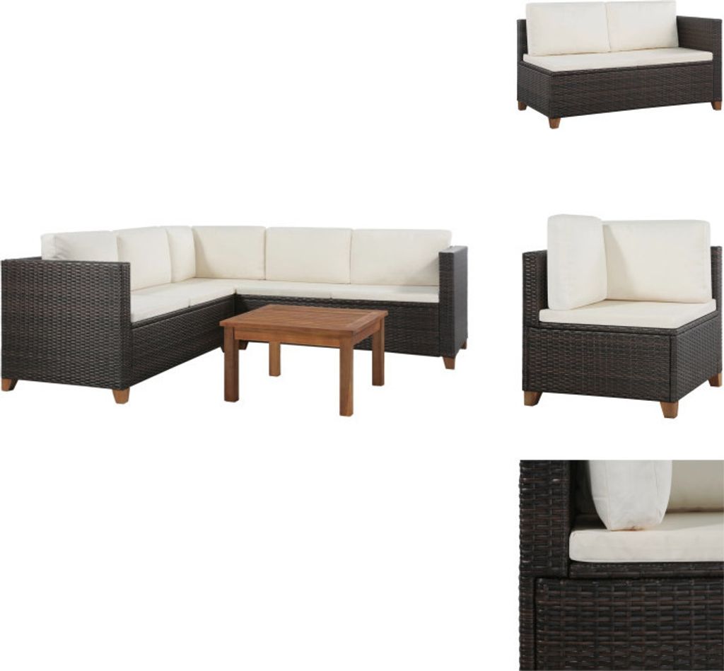 vidaXL 4-tlg. Garten-Lounge-Set mit Auflagen Poly Rattan Braun - Gartenmöbel-Sets