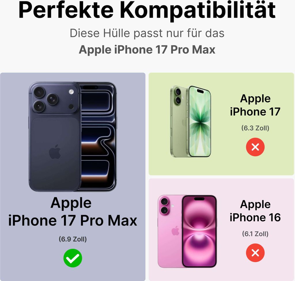 Handykette für iPhone 17 Pro Max Hülle mit Band Handyhülle Kartenfächer Kunstleder Umhängetasche in Grau