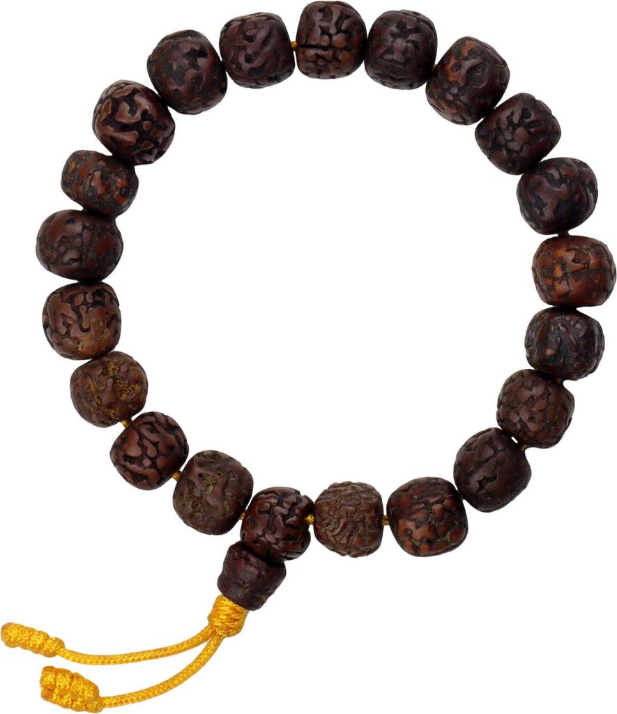 Armband Rudraksha Perlen dunkelbraun mit Toddel orange Mala Produktbild 