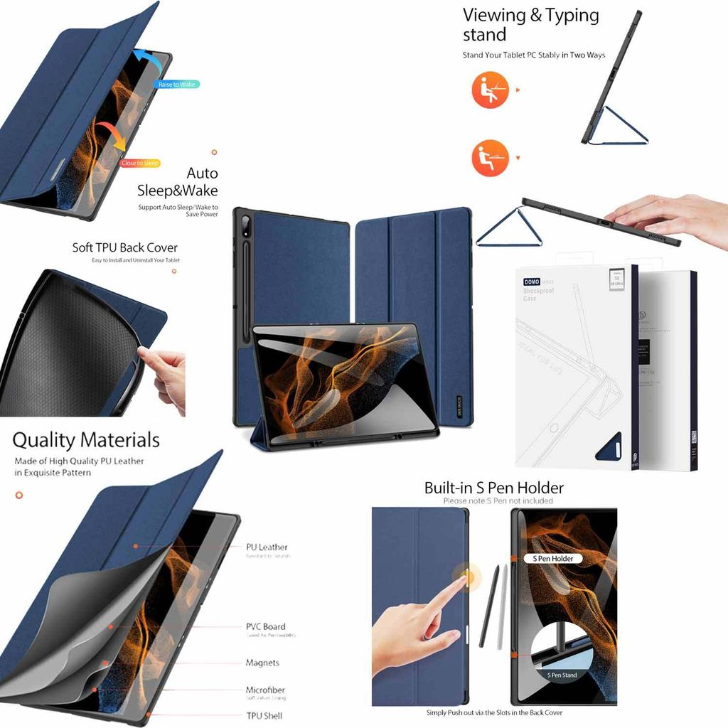 Für Samsung Galaxy Tab S8 Ultra Tablet Tasche Hülle Etui Wake UP Smart Blau Case