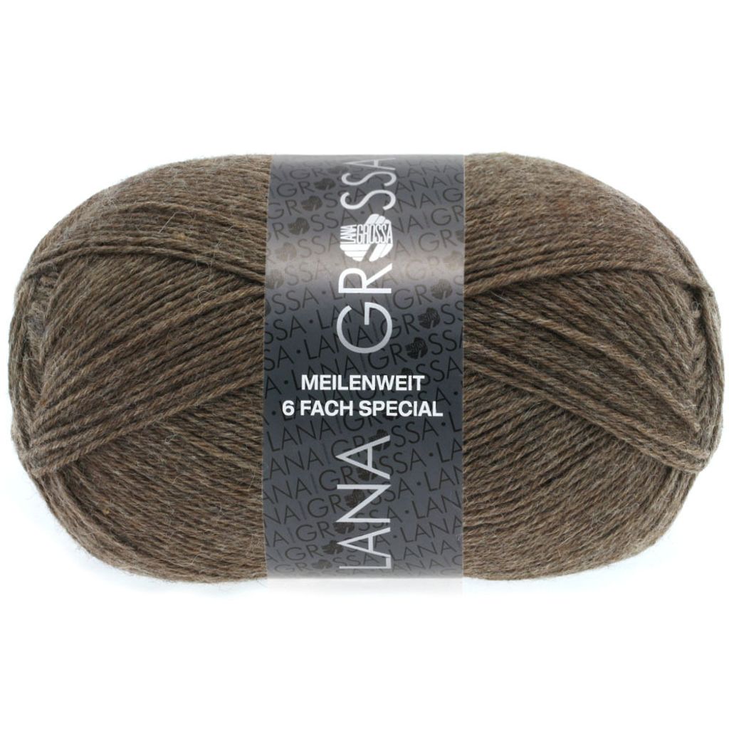 A ball of brown yarn with a label around it.