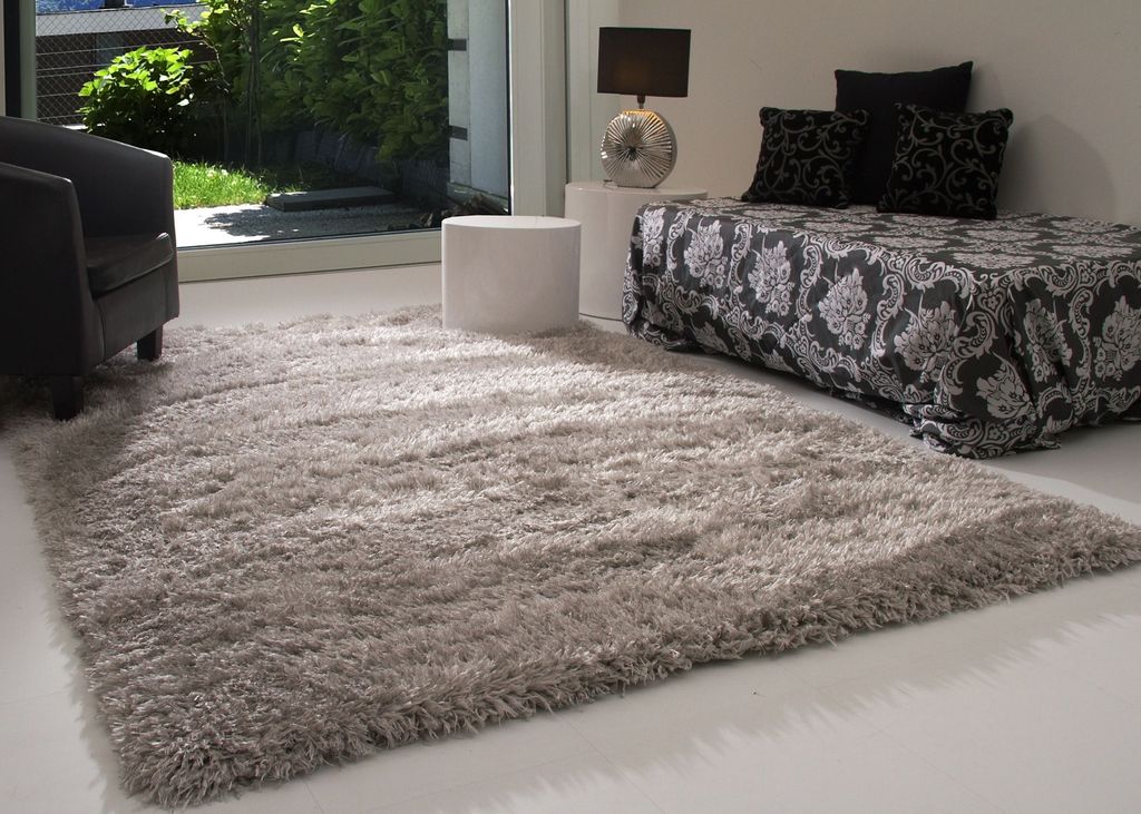 Steffensmeier Shaggy Hochflor Langflor Teppich Pindos in Silber,Flauschig, , Wohnzimmer, Schlafzimmer, Größe: 65x130 cm