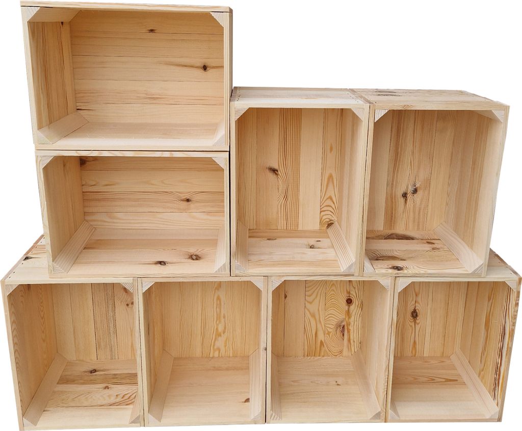 Obstkiste 40x30x24 cm 8er Set - Weinkiste Apfelkiste als Schuhregal Möbelbau - Natur Vintage