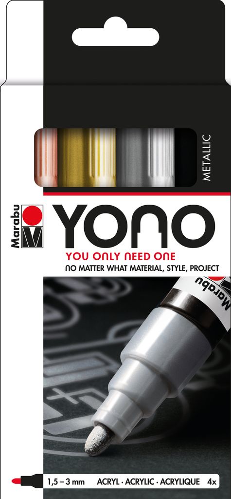 Marabu YONO Marker set METAL, Schwarz, Gold, Rose, Silber, Produktbild 