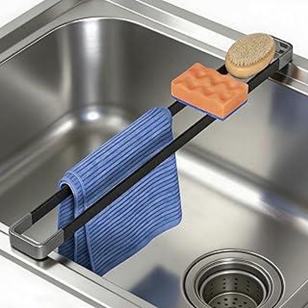 Spültuchhalter Küche 43cm Spülbecken Organizer Schwammhalter Spülbecken Schwarz Spüllappenhalter Waschbecken Lappenhalter Spültuch Aufbewahru...