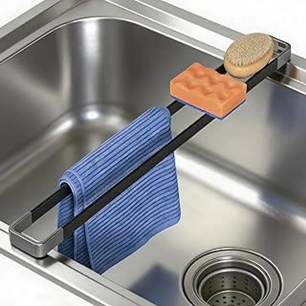 Portasciugamani Cucina 43 cm Nero | Organizer Lavello Portaspugna Acciaio