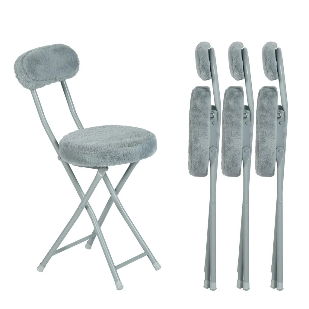 Chaises pliantes en fourrure synthétique grise Meubles Cosy ERNST