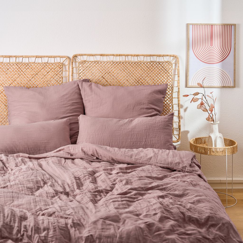 Blumtal Musselin Bettwäsche 155x220 cm - Bettbezug 155x220 + Kissenbezug 80x80 Violett