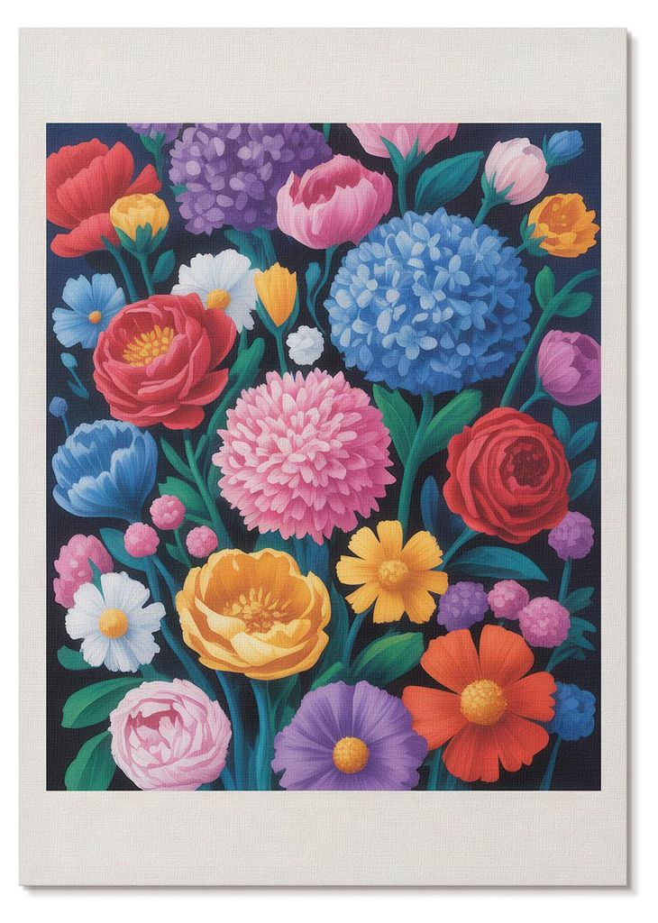 POSTER - 59x84 cm (A1) - Iris "Tone" - Illustration mit bunten Blumen auf grünem Hintergrund - Wandbild für Wohnzimmer Schlafzimmer & Flur, Moder...