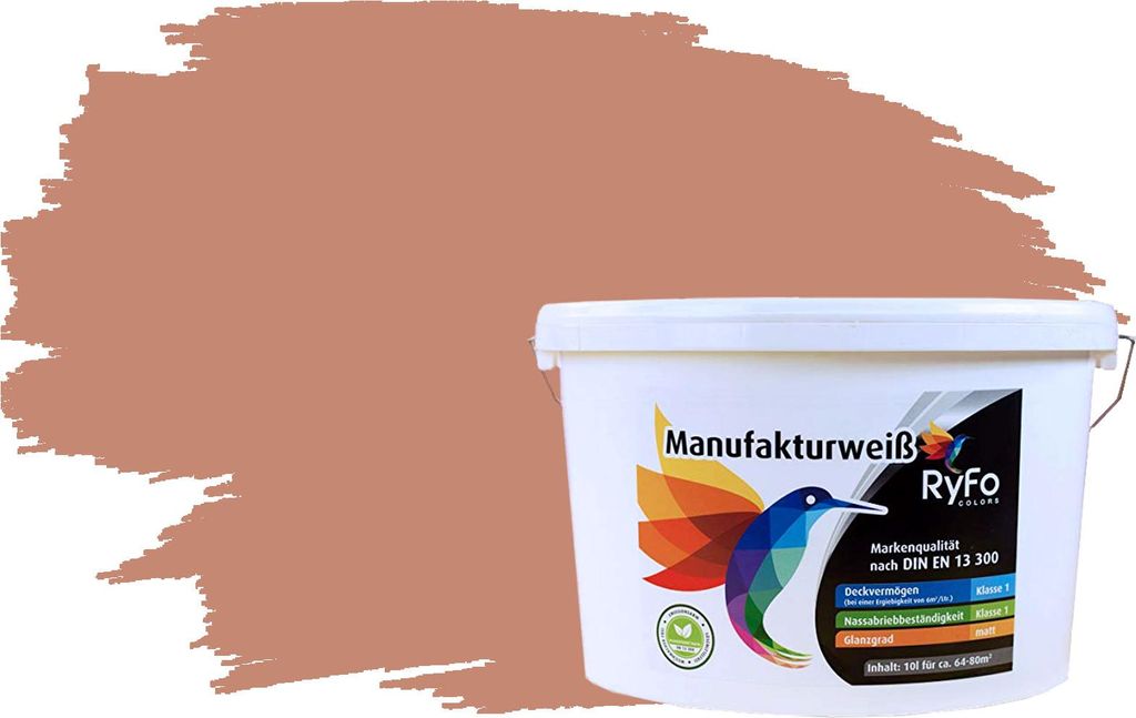 RyFo Colors Bunte Wandfarbe Manufakturweiß Nude 10l - weitere Grau Farbtöne und Größen erhältlich, Deckkraft Klasse 1, Nassabrieb Klasse 1