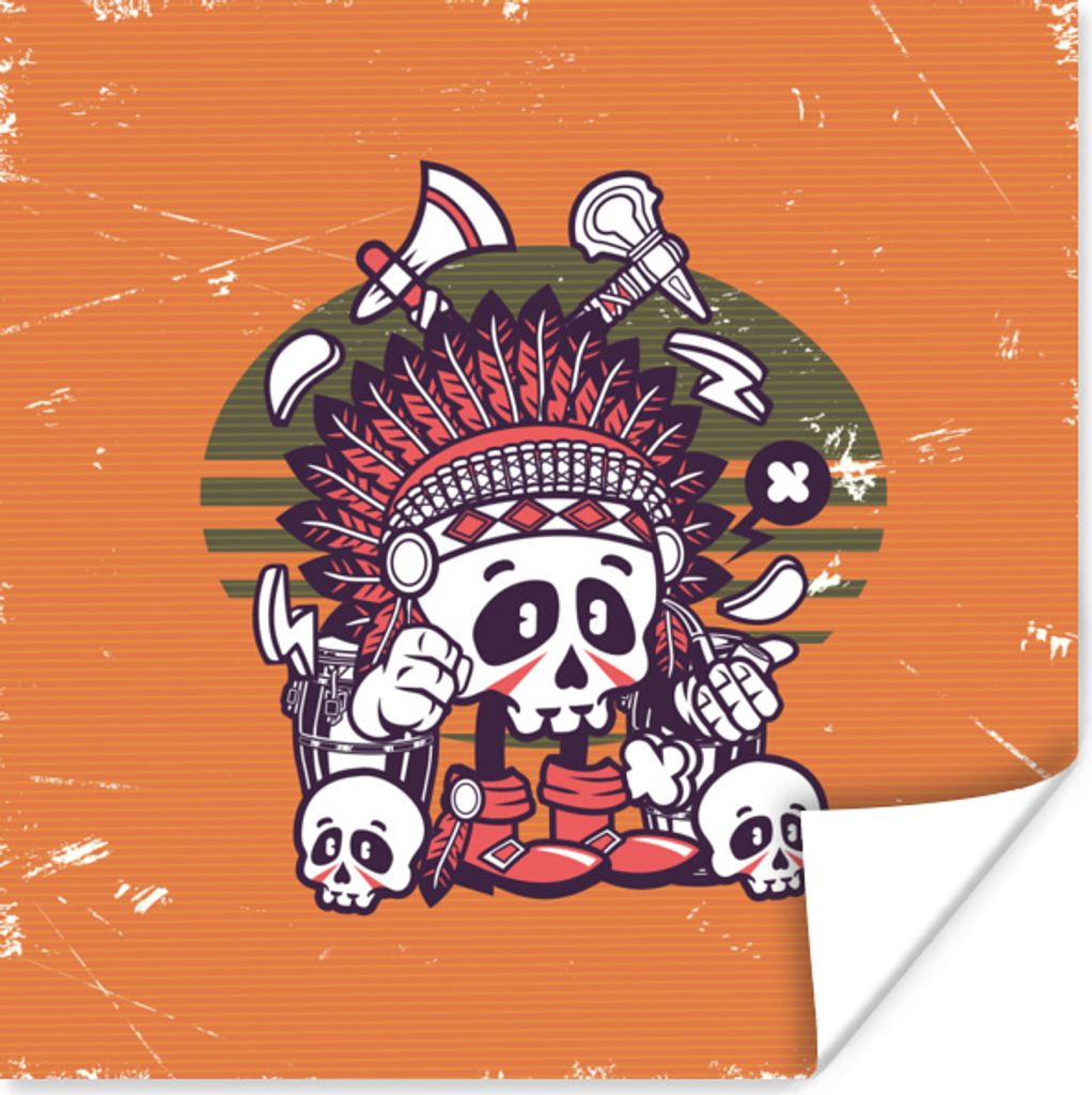 MuchoWow Poster Schädel - Indianerkopf - Retro 30x30 cm - Wandposter - Printing