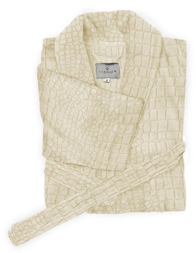 LINNICK Flanell Fleece Bademantel Croco – elfenbein - M