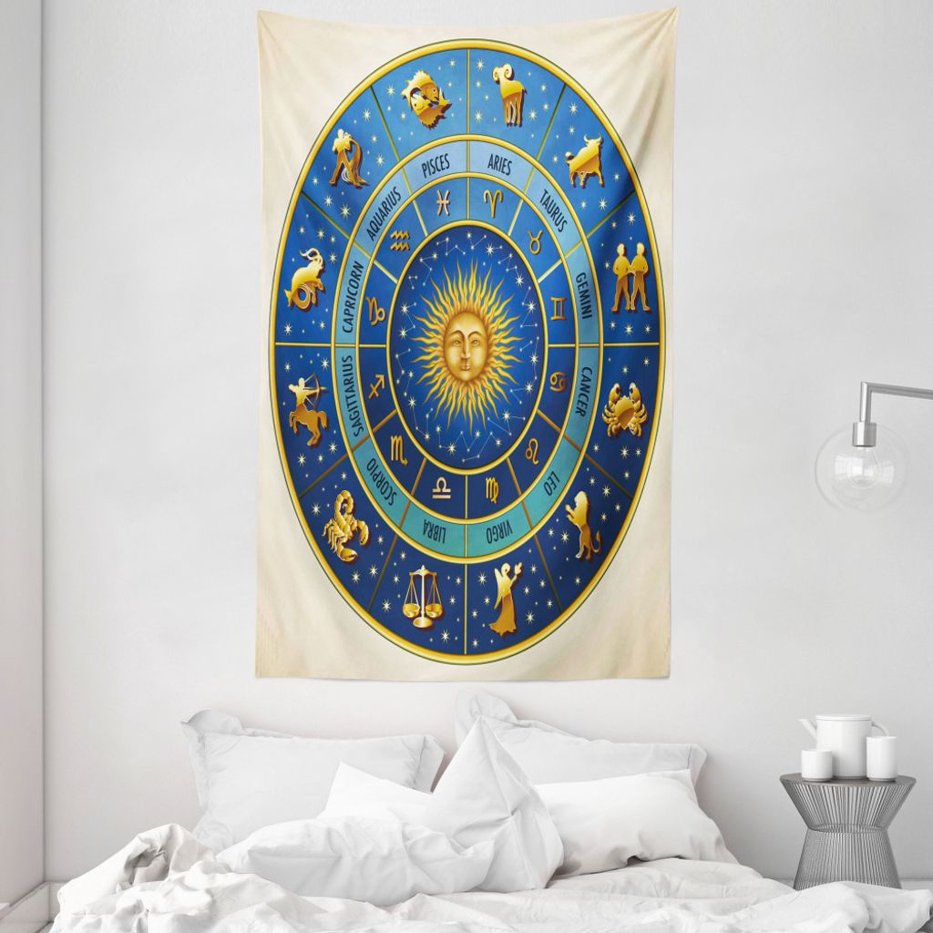 ABAKUHAUS Astrologie Wandteppich und Tagesdecke, astrologische Zeichen aus Weiches Mikrofaser Stoff Waschbar ohne Verblassen Digitaldruck, 140 x 23...