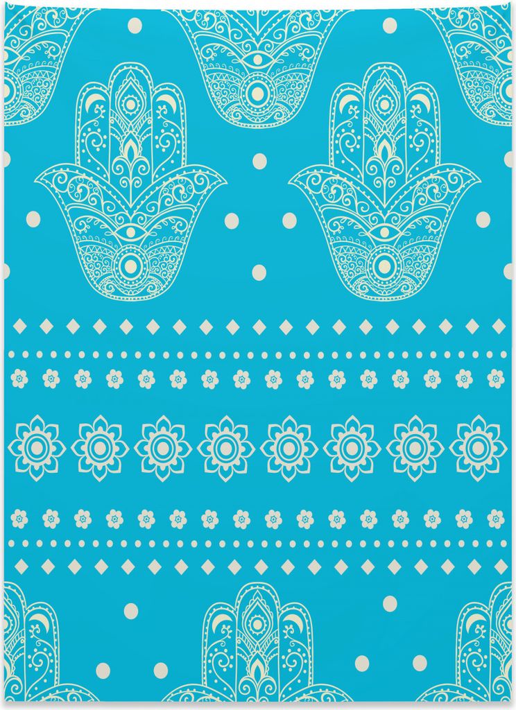 Abakuhaus Hamsa Wandteppich, Ostkulturelle Blumen aus Weiches Mikrofaser Stoff Kein Verblassen Klare Farben Waschbar, 110 x 150 cm, Blau