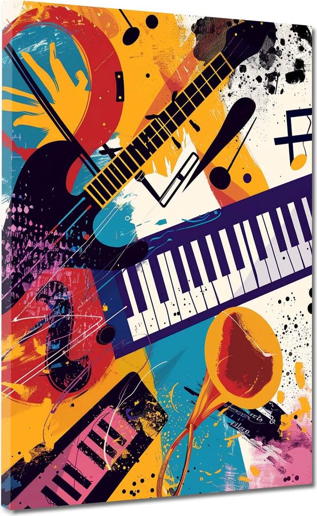 Abstrakte Musikinstrumente Pop Art farbenfroh Leinwandbild Wandbild XL Wanddeko: 75x100x4cm
