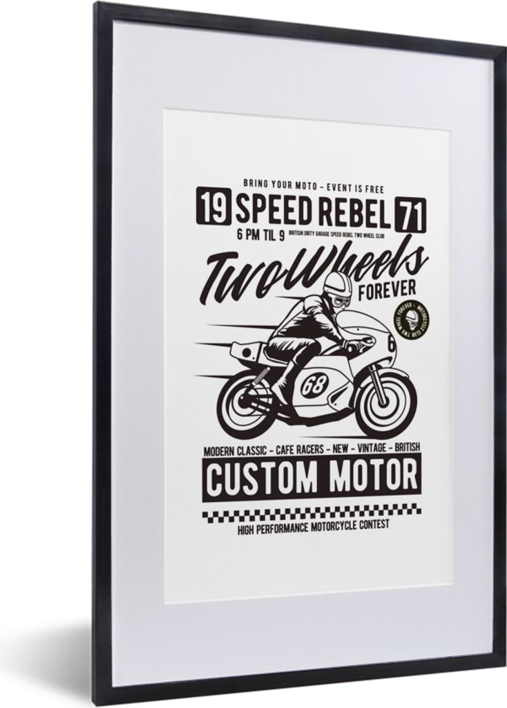 MuchoWow MuchoWow Gerahmtes Poster Motorrad - Mann - Vintage - Zeichnung 40x60 cm - Poster mit zchwarzem Bilderrahmen - Poster in Rahmen