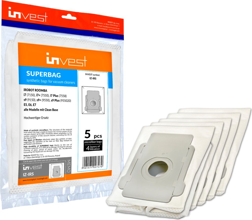 Invest 5x Staubsaugerbeutel kompatibel mit iRobot Roomba Produktbild 