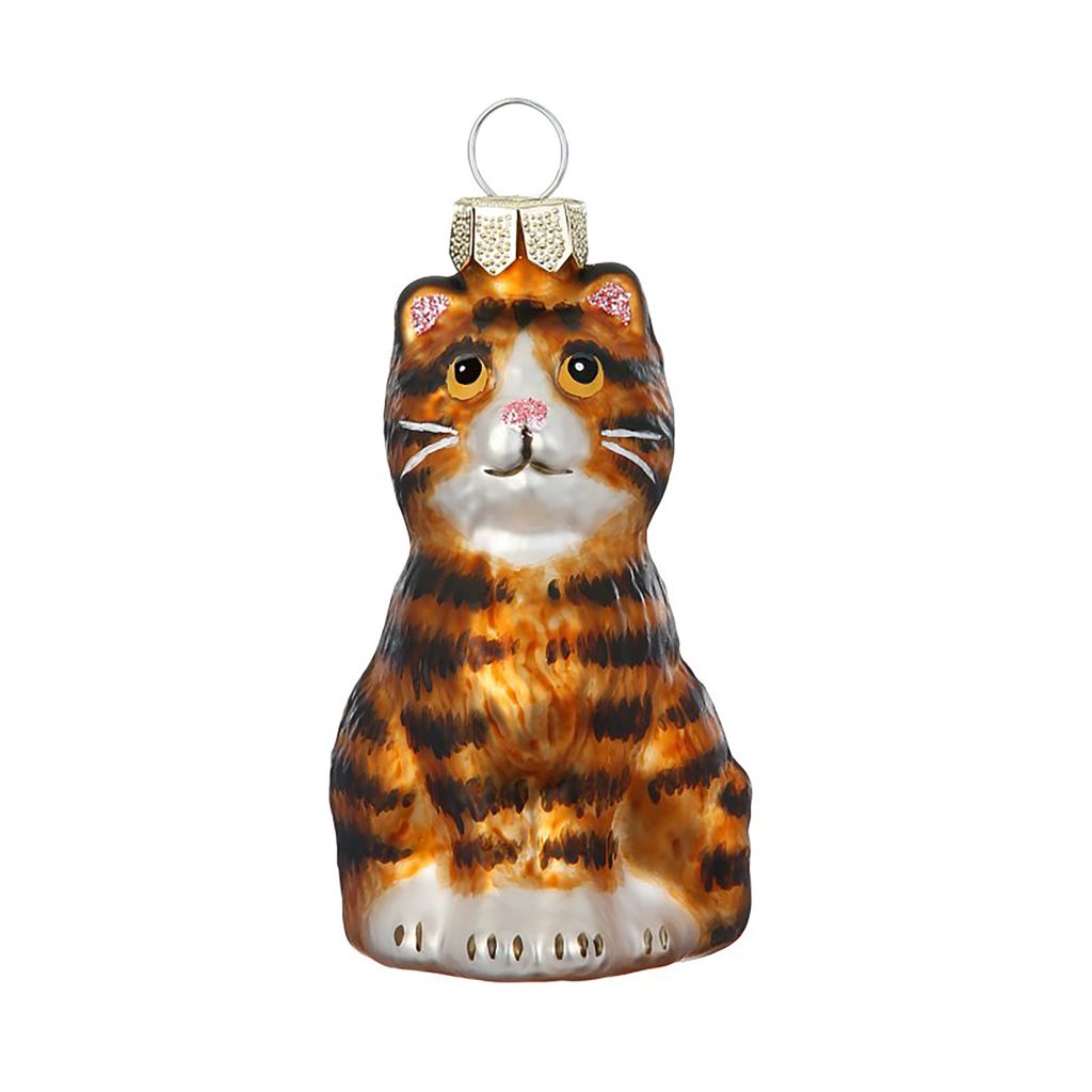 Christbaumschmuck Glas 7cm Tigerkatze Figur Braun