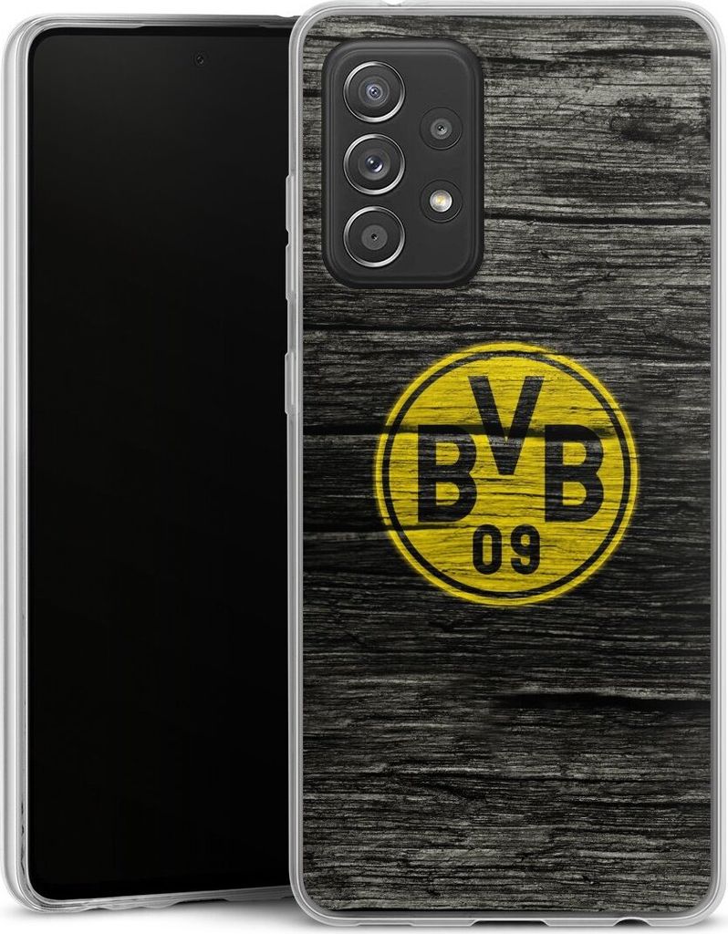 DeinDesign Slim Hülle für Samsung Galaxy A52 Silikon Case Ultra Dünn Handyhülle BVB Borussia Dortmund Holzoptik