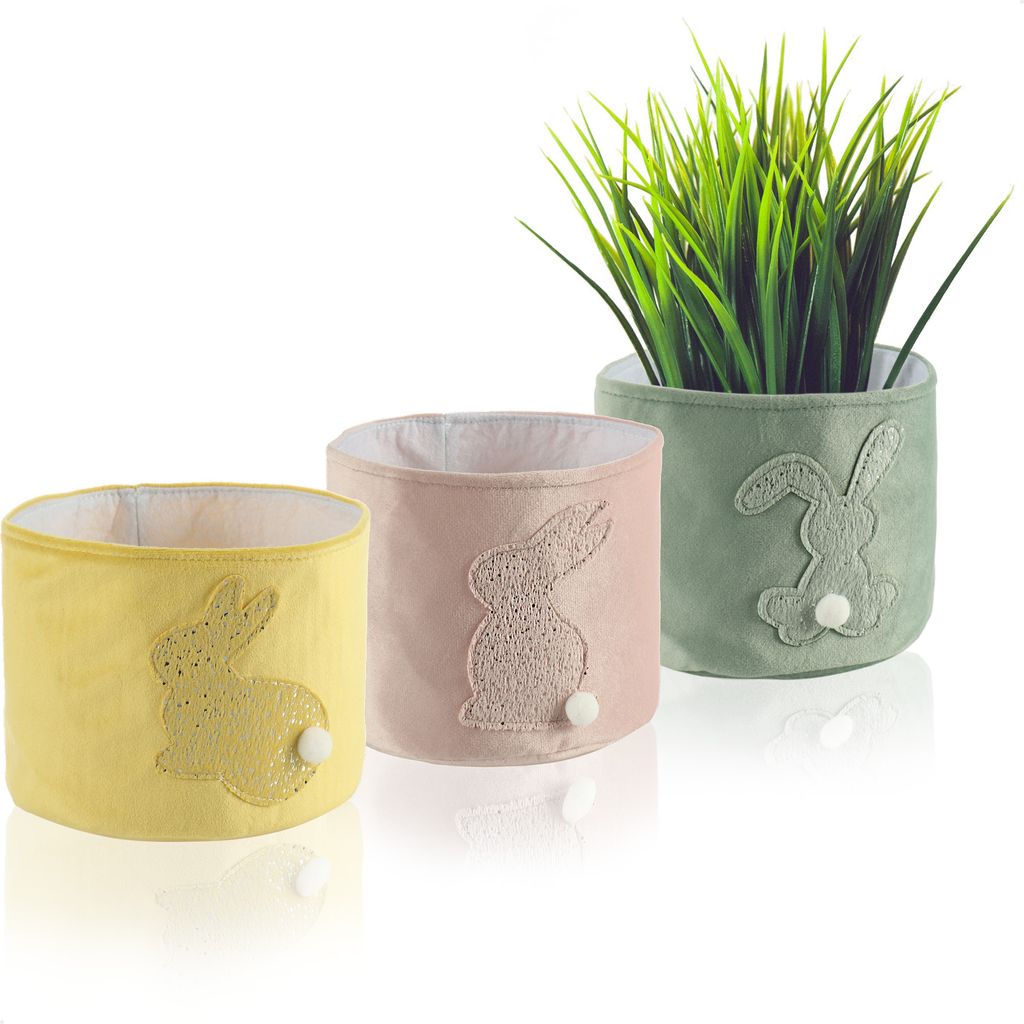 com-four® 3x Oster-Übertopf - Osternest mit Osterhase zum Produktbild 