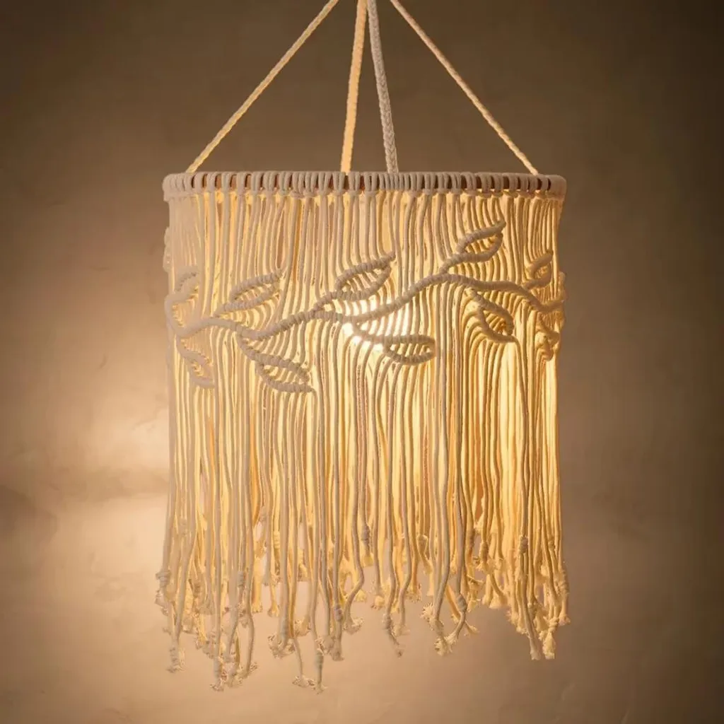 Suspension macramé bohème - Abat-jour tissé main pour chambre et salon