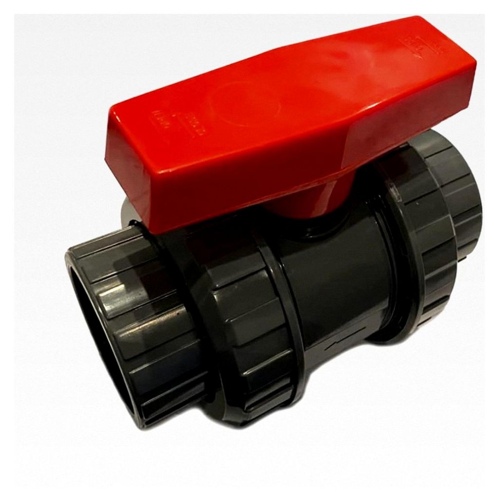 PVC-U Kugelhahn 40mm Budget Serie zum Kleben mit 2 Überwurfmuttern und 2 Klebemuffen in DN40