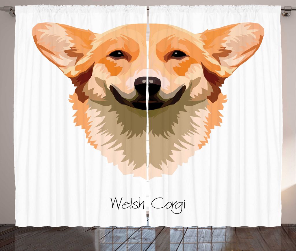 ABAKUHAUS Corgi Rustikaler Gardine, Freundlich Lustig Welsh Hund Kunst, Schlafzimmer Kräuselband Vorhang mit Schlaufen und Haken, 280 x 175 cm, Or...