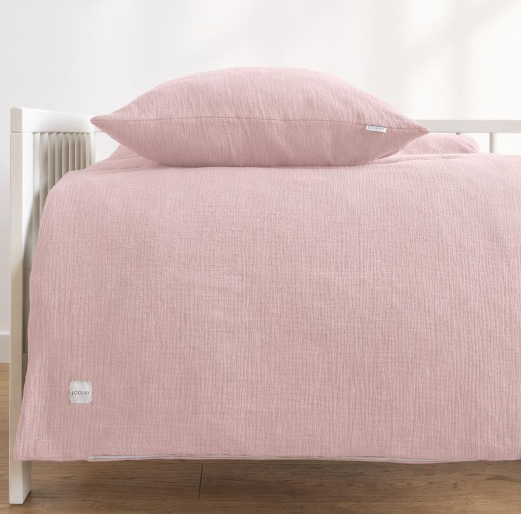 MUSSELIN Baby Bettwäsche 80x80 + 35x40 cm Rosa - Kinderbettwäsche 100% Baumwolle, weich & atmungsaktiv für Wiege Kinderwagen LOOLAY