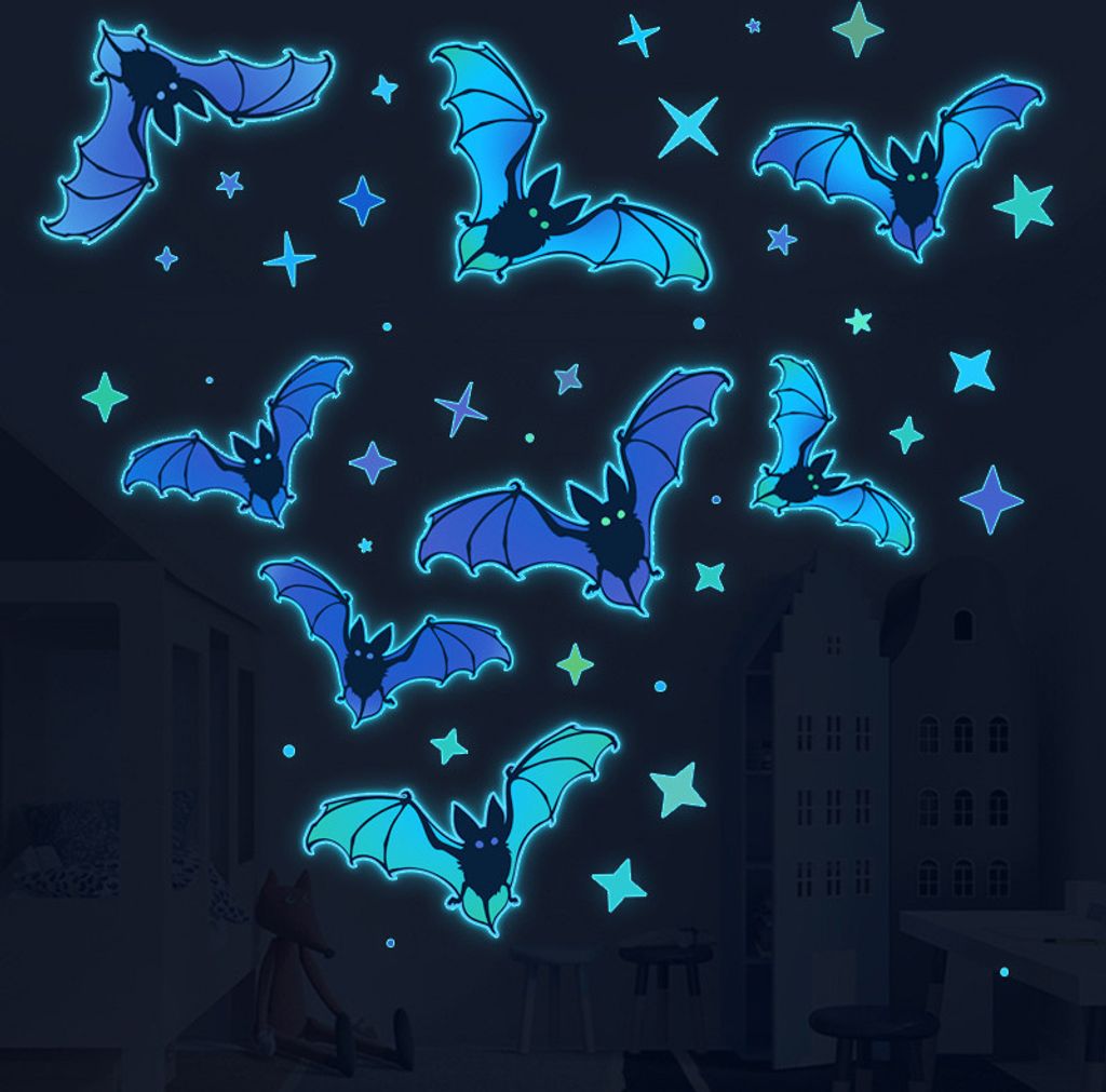 Halloween Fledermaus Wandaufkleber Halloween Deko Set Leuchtende Fledermäuse Halloween Sticker für Halloween Party Dekoration Blau