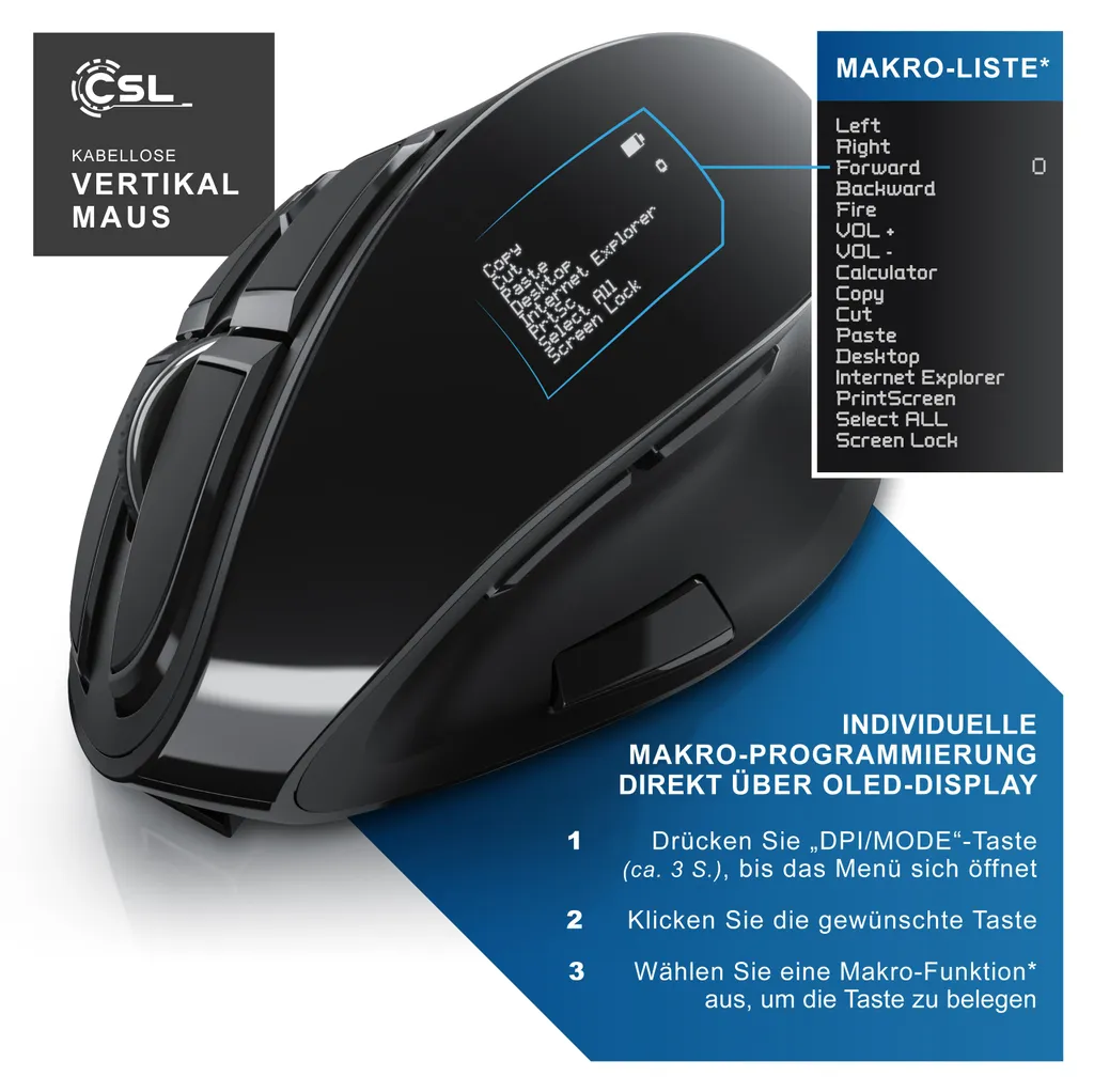Souris optique verticale CSL avec DPI réglable et Bluetooth - 3