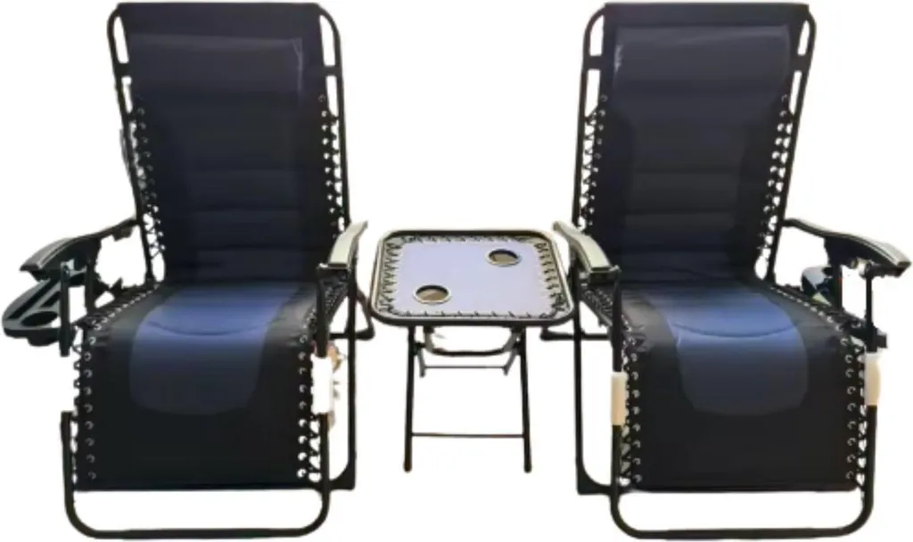 Lot de 2 chaises longues de jardin noires réglables avec tablette latérale