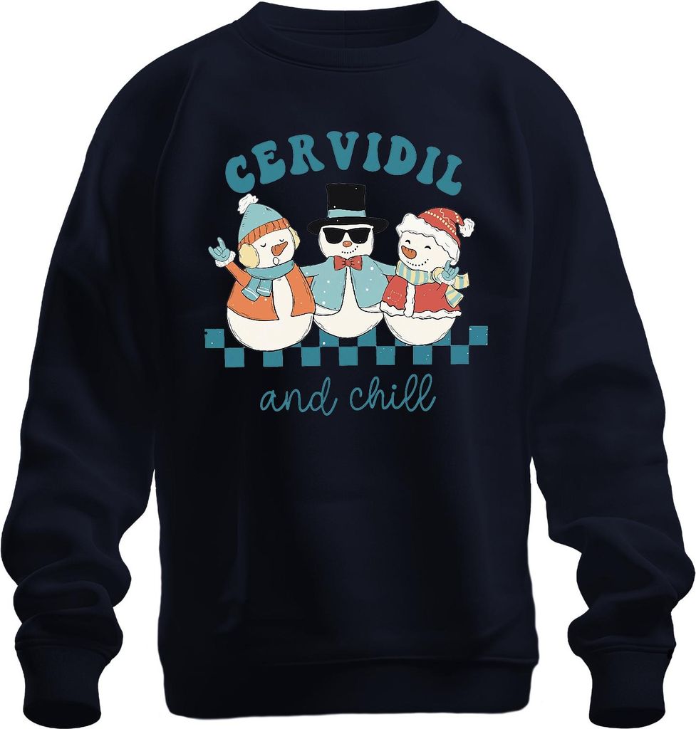 Cervidil and chill Weihnachten Schneemänner lustig Retro Uni Sweatshirt Pullover, Navy, S