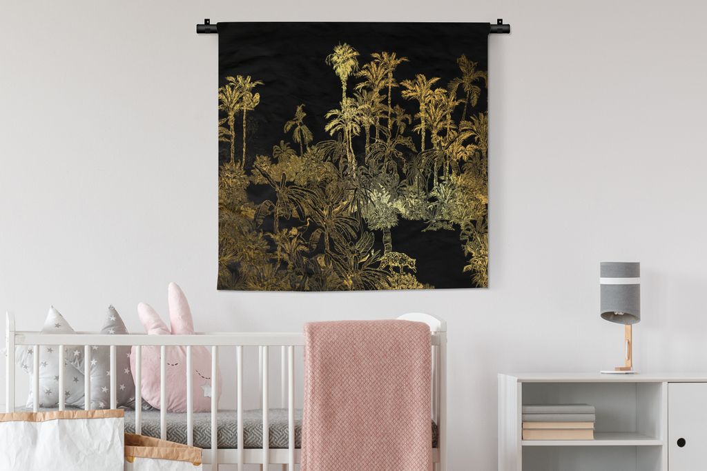 MuchoWow Wandteppich Wandbehang Dschungel - Gold - Bäume 90x90 cm Tapisserie Dekoration Wandtuch - Wandaufhänger