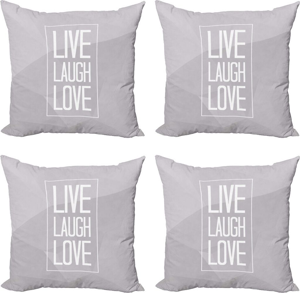 ABAKUHAUS Lebe lache Liebe Kissenbezug Set (4 Stück), Graustufen- Wörter, Moderner Doppelseitiger Digitaldruck, 60 cm x 60 cm, Pale Grau Weiß