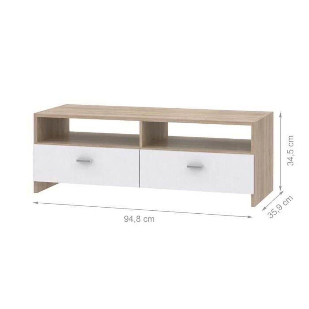TV-Schrank Mattweiß und Eiche – 95 x 36 x 34,5 cm