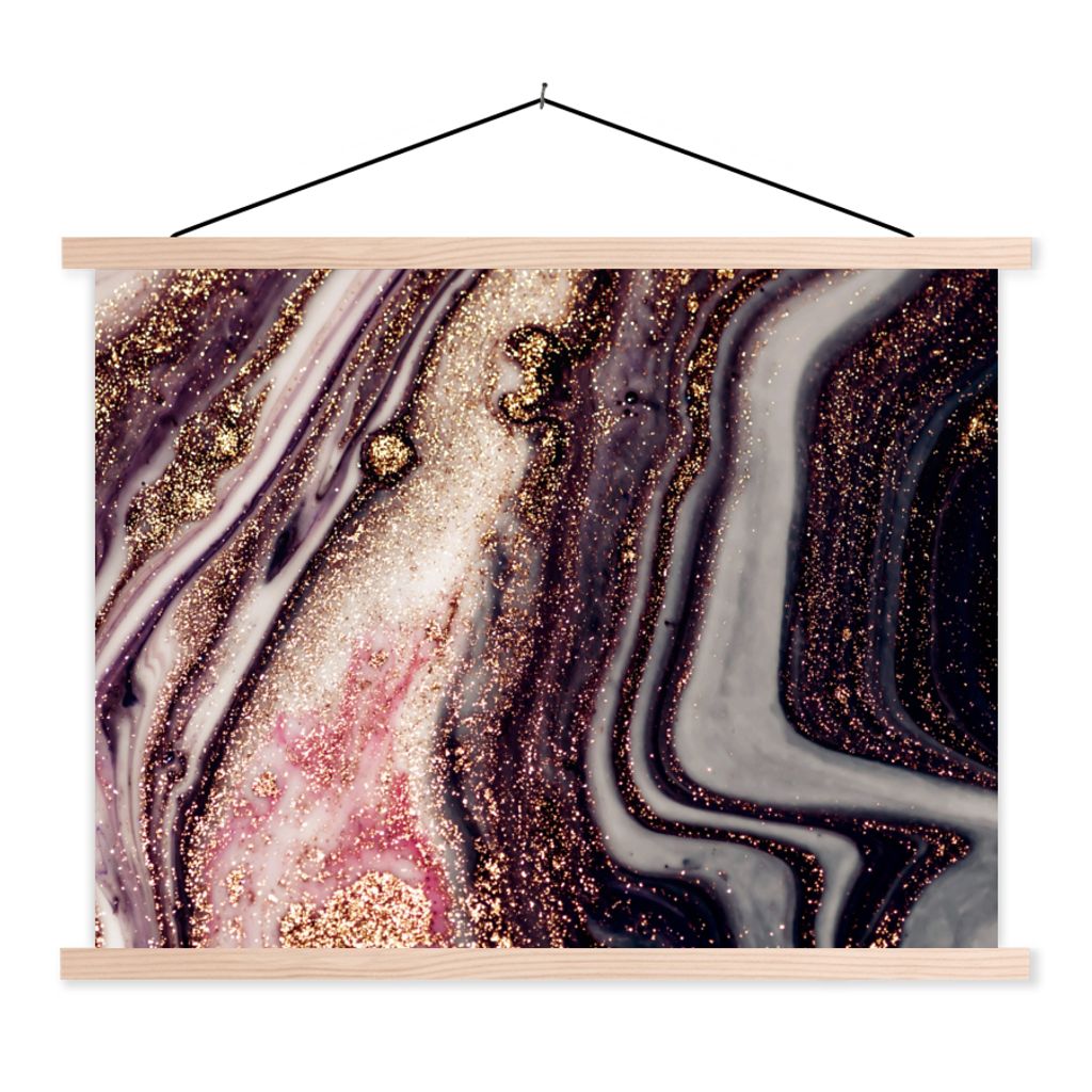 MuchoWow Textilposter Marmor - Rosa - Gold - Glitzer - Marmoroptik 40x30 cm mit holzfarbenen Rahmen - Bilder