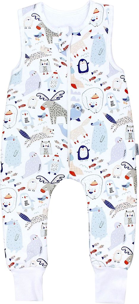 TupTam Baby Ganzjahresschlafsack mit Füßen - 2,5 TOG - - Unisex, Farbe: Wintertiere Blau Beige Elch Pinguin Robbe, Größe: 68-74