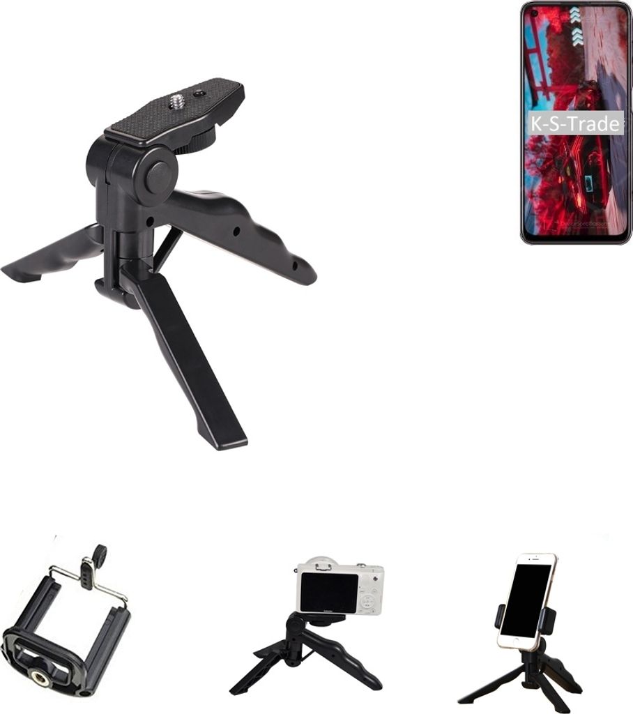 K-S-Trade Stativ Tisch-Ständer Dreibein Handy-Stativ Ständer kompatibel mit Oppo K9s Mini-Stativ Smartphone Tripod Handy-Stativ aus Plastik schwarz