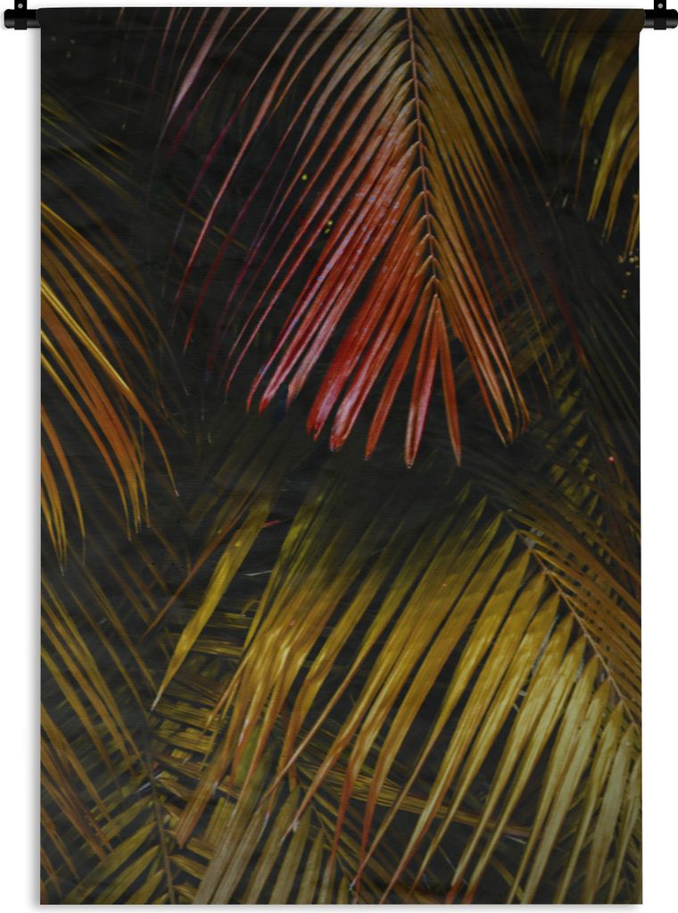 MuchoWow Wandteppich Wandbehang Dschungel - Rot - Gold - Palmenblatt 90x135 cm Tapisserie Dekoration Wandtuch - Baumwolle - Wandskulptur