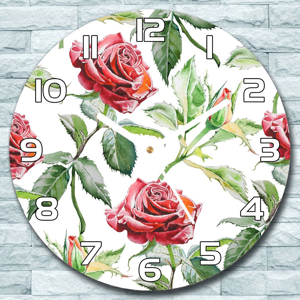 Wanduhr aus Glas Rund fi 30 Rosen blumig Quarz Deko Schlafzimmer Büro