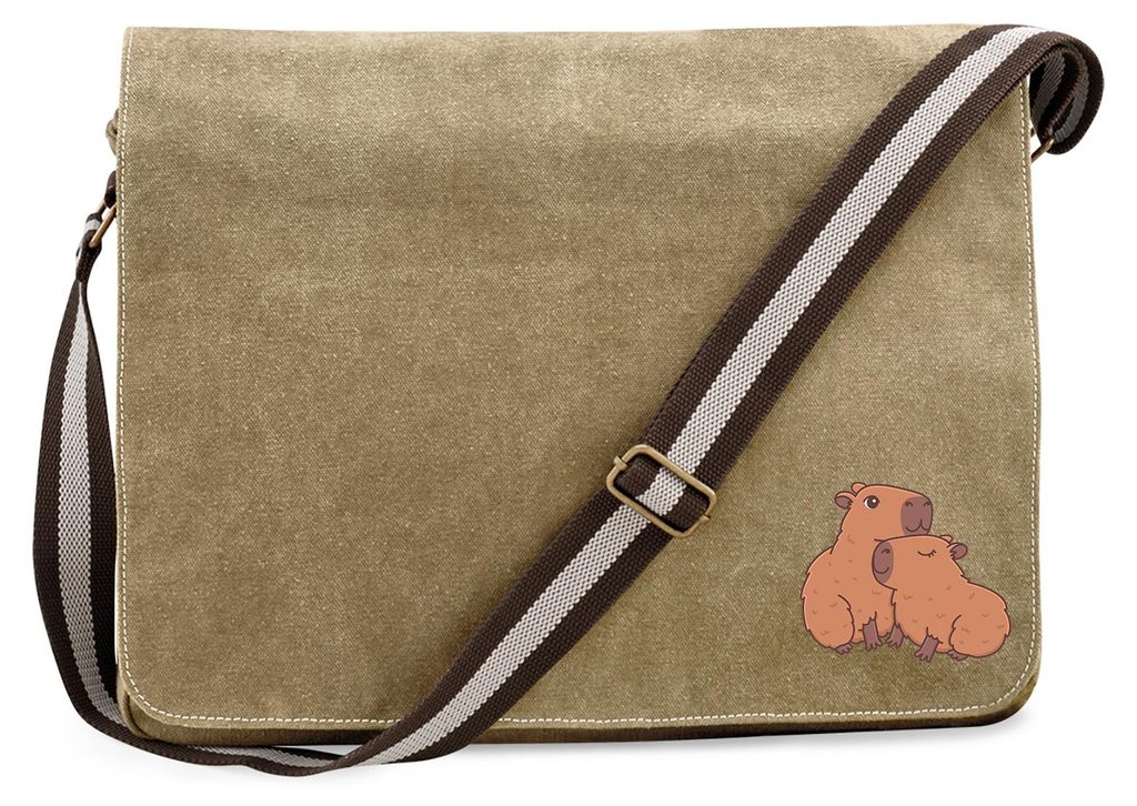 Huuraa Umhängetasche Capybara Paar Comic 14 Liter Sahara Canvas Laptoptasche Geschenkidee