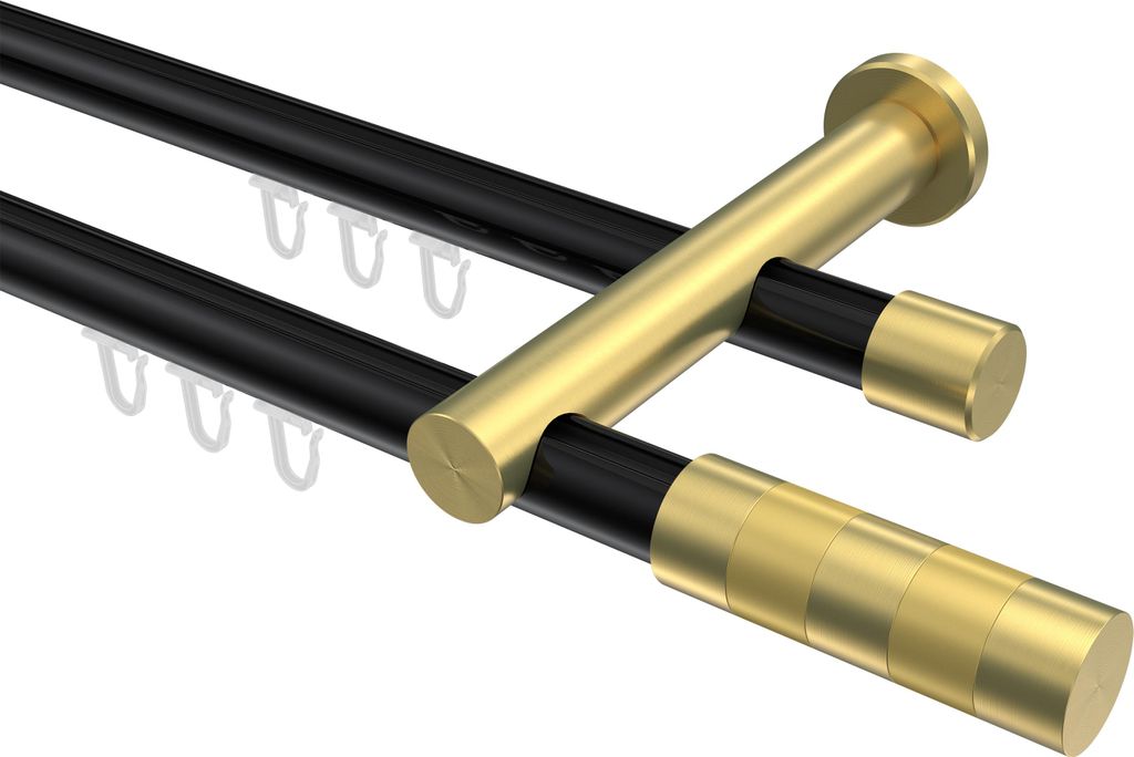 Interdeco Innenlaufstange / Gardinenstange mit Innenlauf Schwarz / Messing-Optik, Typ Platon Mavell (Zylinder), 20 mm Ø 2-läufig, 100 cm