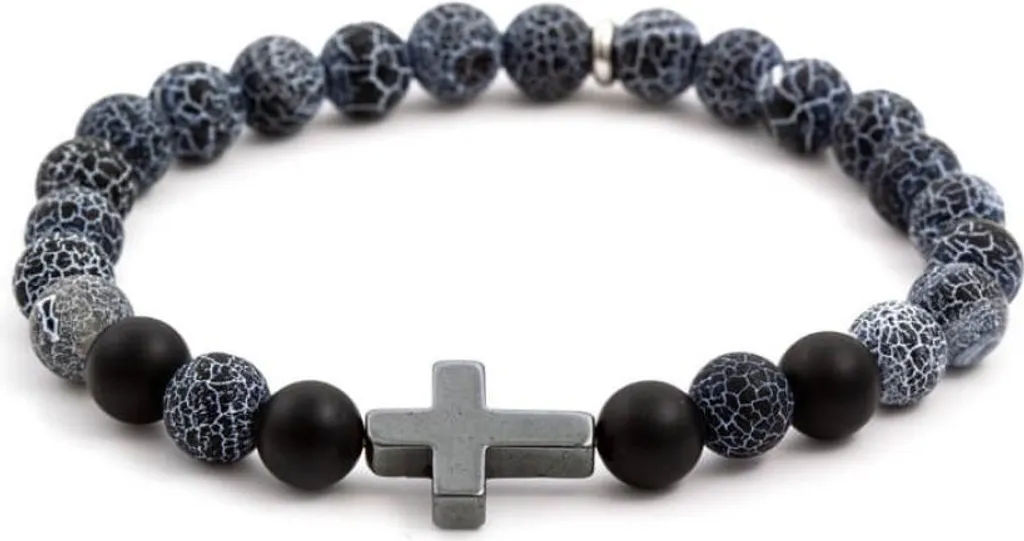 Bracelet en pierres naturelles Agate et Hématite noire pour Homme