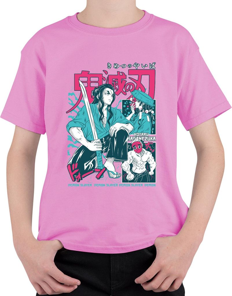 Demon Slayer Kimetsu no Yaiba Schwert Samurai Anime Japan Y2K Streetwear Maske Uni Kinder T-Shirt, Pink, 140
